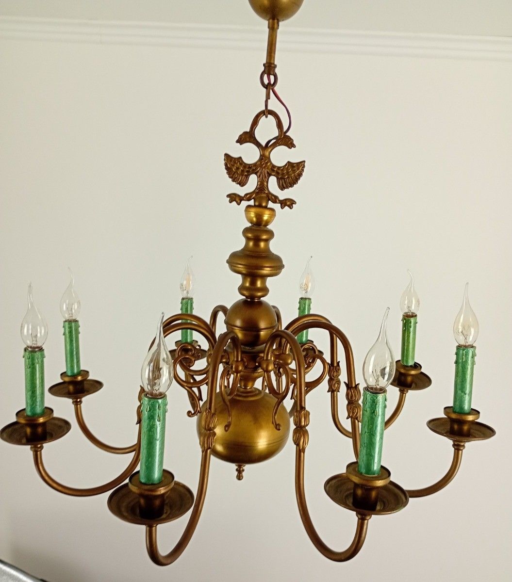 Flemish Dutch  Chandelier 8 Arms Lights Brass  Eagles Vintage Barn Farmhouse Sty photo vinterior