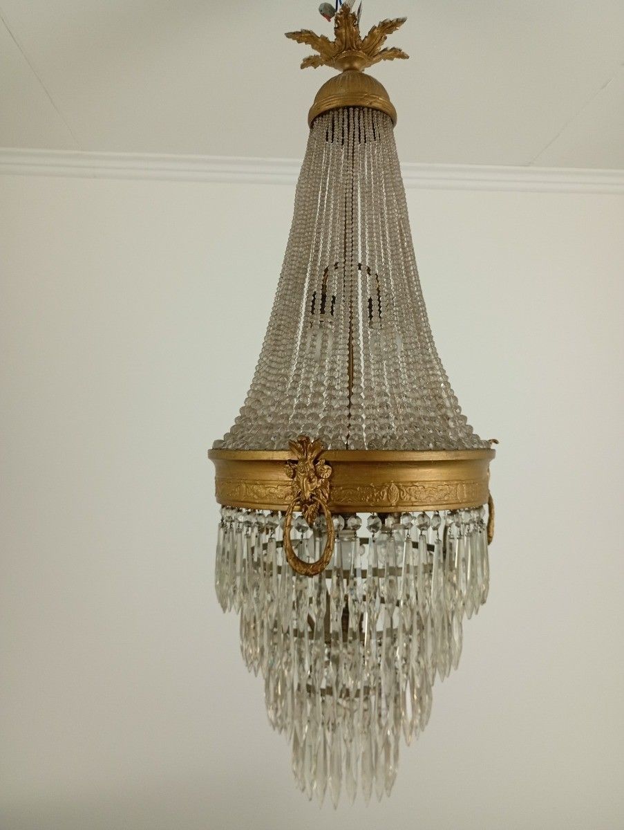 Gorgeous Sac O Perles French Empire Bag Chandelier Crystal Brass  Wedding 6 Ligh photo 2236.0