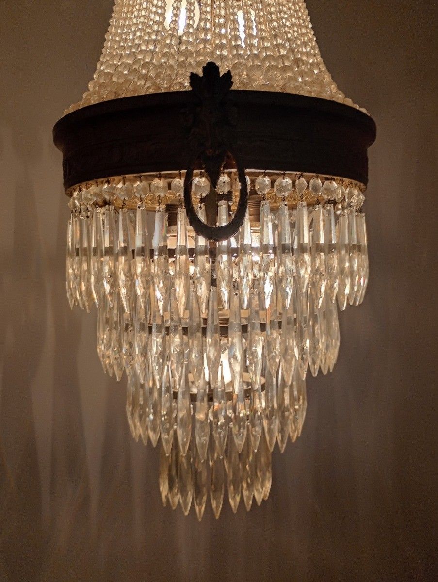 photo furniture Gorgeous Sac O Perles French Empire Bag Chandelier Crystal Brass  Wedding 6 Ligh