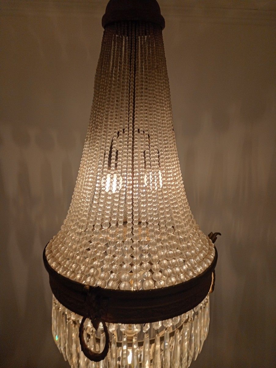 photo for sale Gorgeous Sac O Perles French Empire Bag Chandelier Crystal Brass  Wedding 6 Ligh