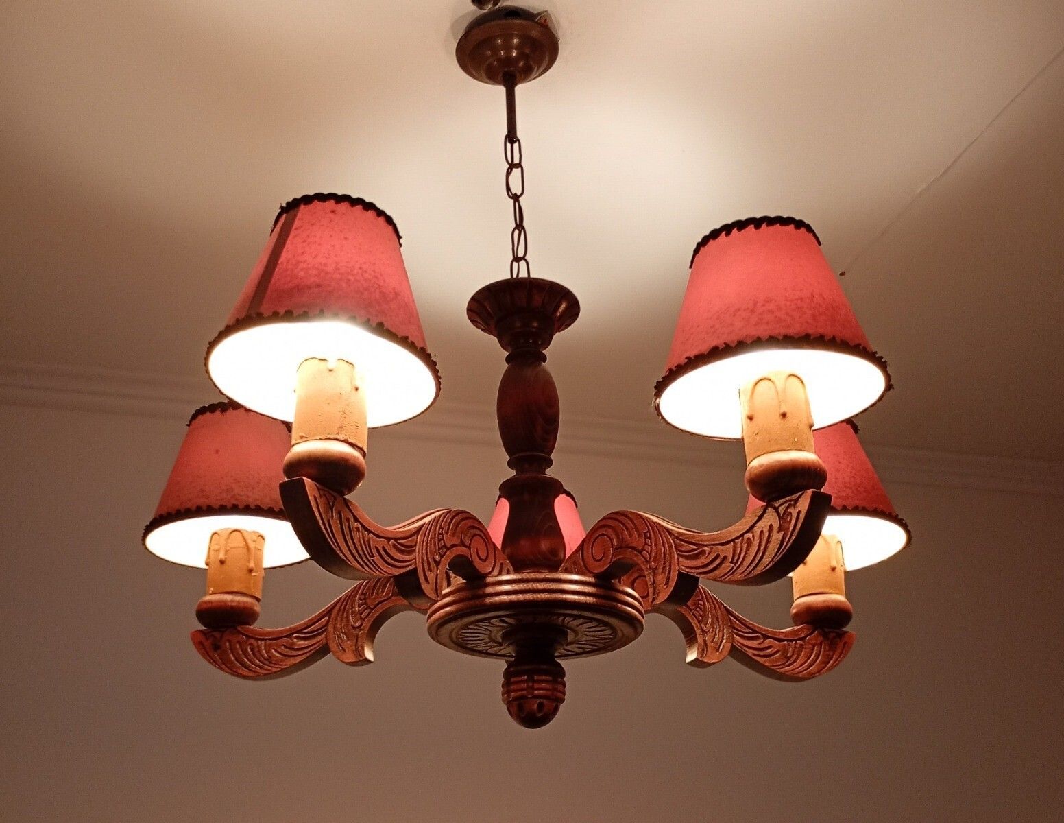 Gorgeous Carved Wooden Wood Chandelier Vintage 5 Lights Fixture Farmhouse Style photo 492.0