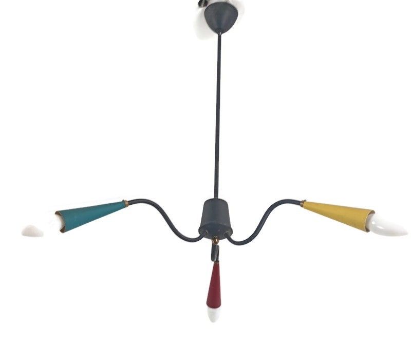 Stilnovo Sputnik Spider Chandelier 3 Lights Arm Vintage Retro Funky Pop Art Styl