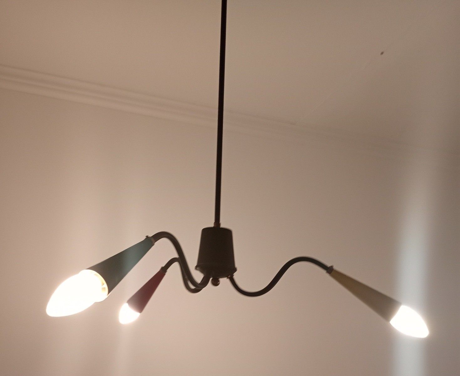 Stilnovo Sputnik Spider Chandelier 3 Lights Arm Vintage Retro Funky Pop Art Styl photo vinterior