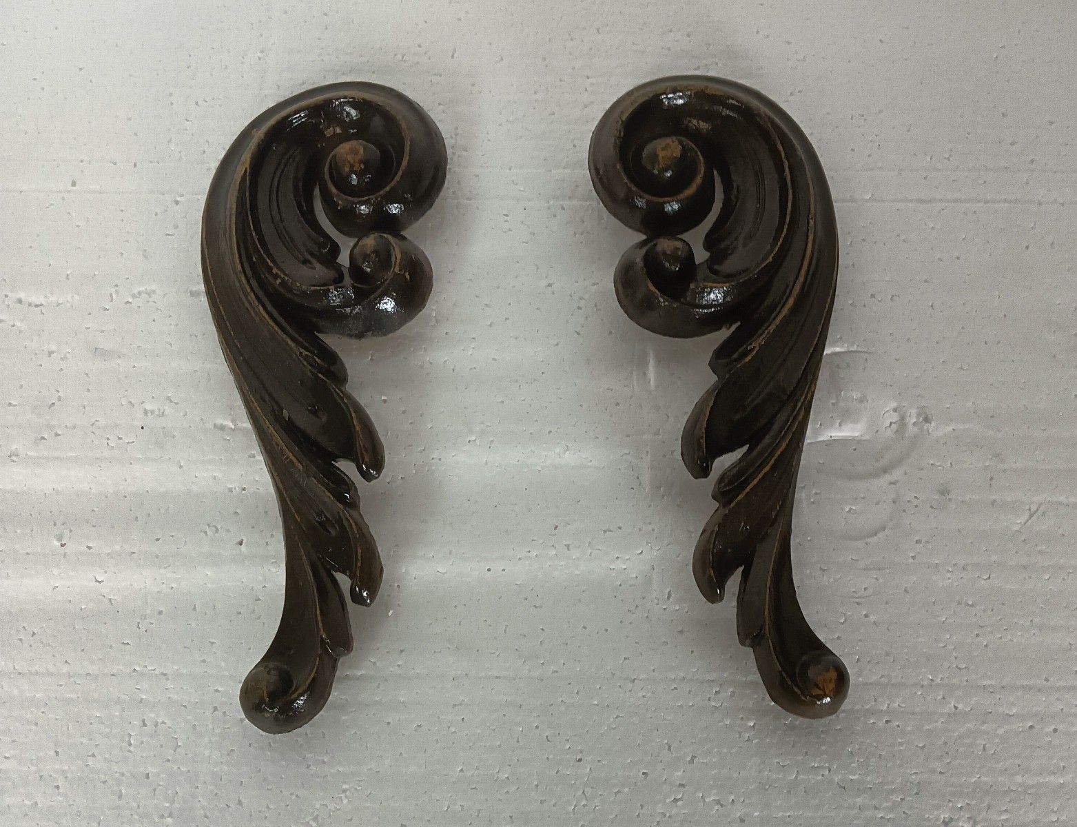 Pair Small Corbels  Pressed Wood Pediment Antique Architectural Finials French B photo 70.0