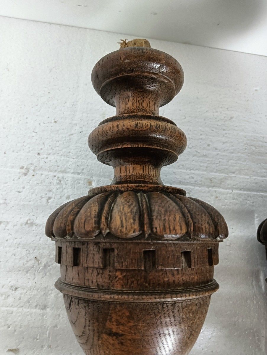 Set Of 2  Reclaimed Carved Wood Large Spindles Balusters Trim Posts Pillar Archi photo for sale