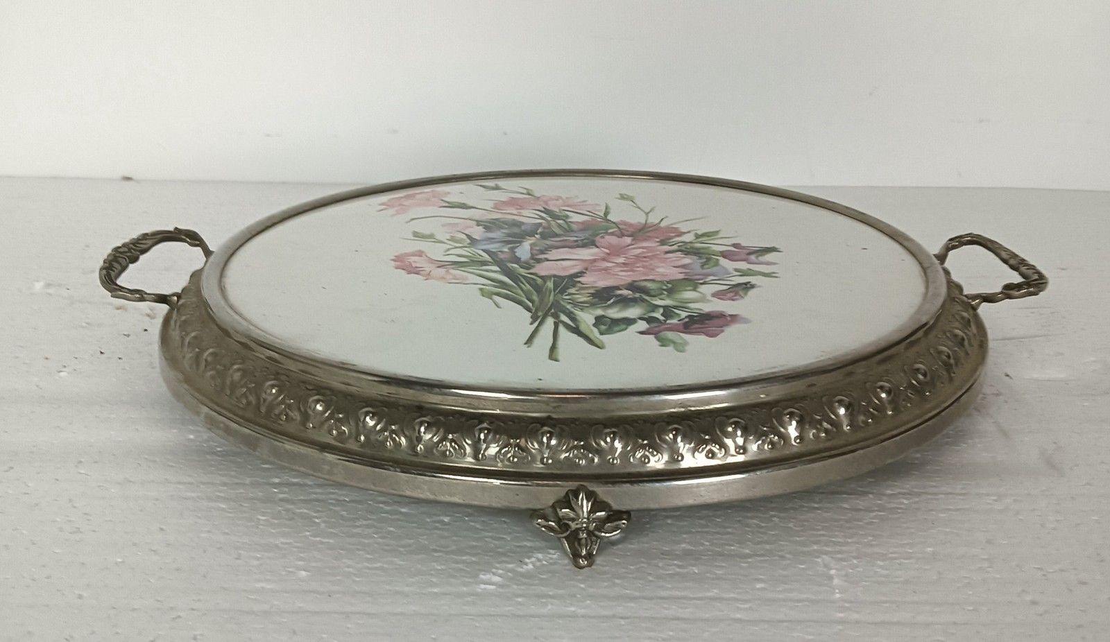 Stunning Art Nouveau Cake Stand Pedestal Dish Ornate Handles  Enamel photo 143.0
