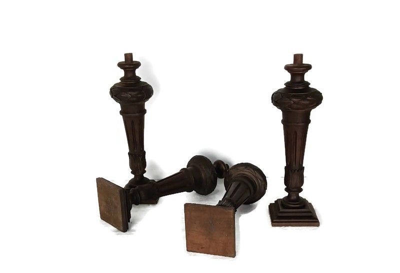 Set Of 4 Large Reclaimed Carved Wood Large Spindles Balusters Trim Posts Pillar
