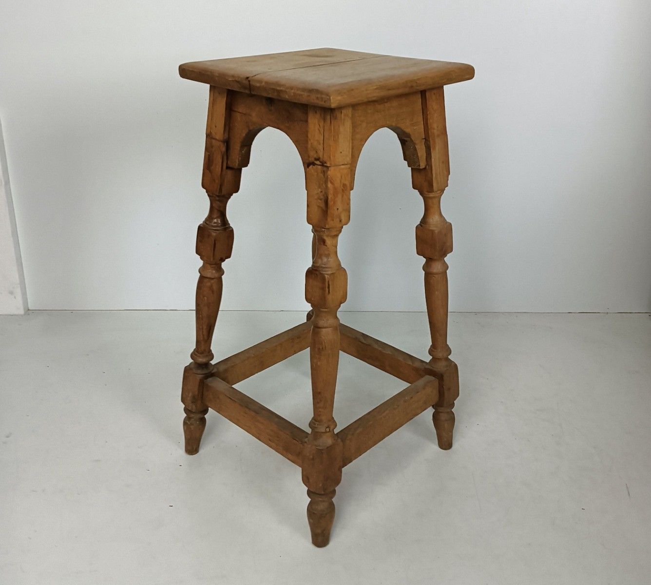 Antique Barn Style Plant Stand Pedestal Side Table Carved Wood Rustic photo for sale