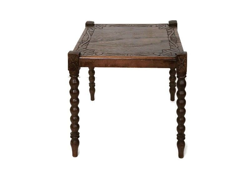 Antique Side Occasional Coffee Tea Table Hand Carved Wood Gorgeous Etched Patter