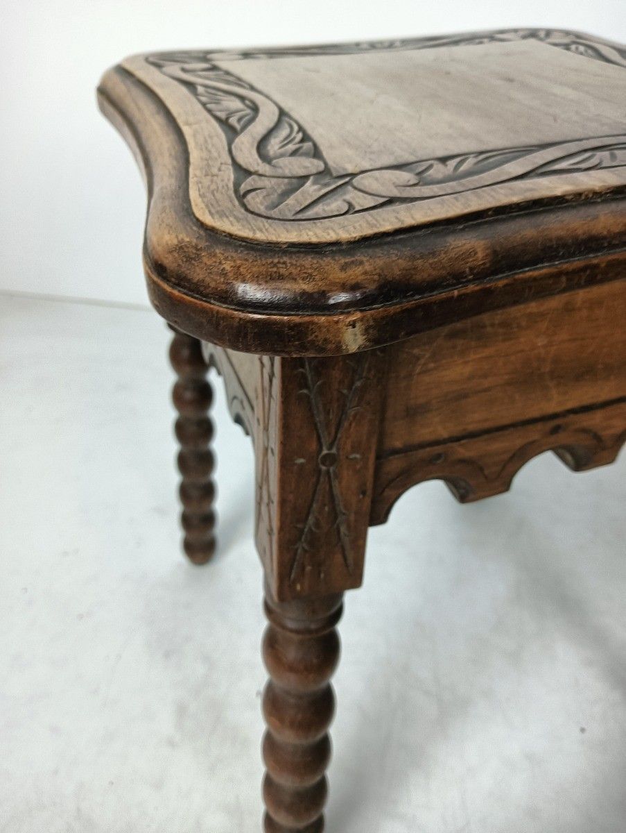 Side Occasional Coffee Tea Table Hand Carved Wood Gorgeous Etched Pattern Bobbin photo 335.0