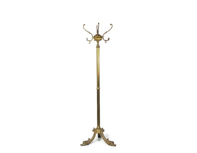 Standing Hall Tree Coat Hallway Rack Brass Hollywood Regency Italian Fish Base E