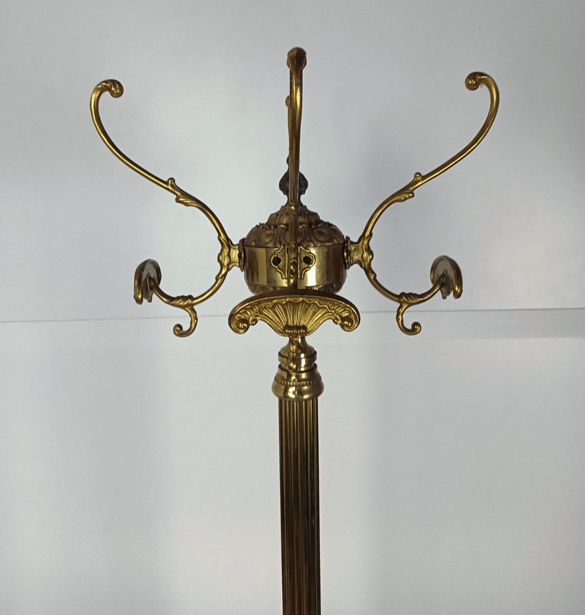 Standing Hall Tree Coat Hallway Rack Brass Hollywood Regency Italian Fish Base E photo vinterior