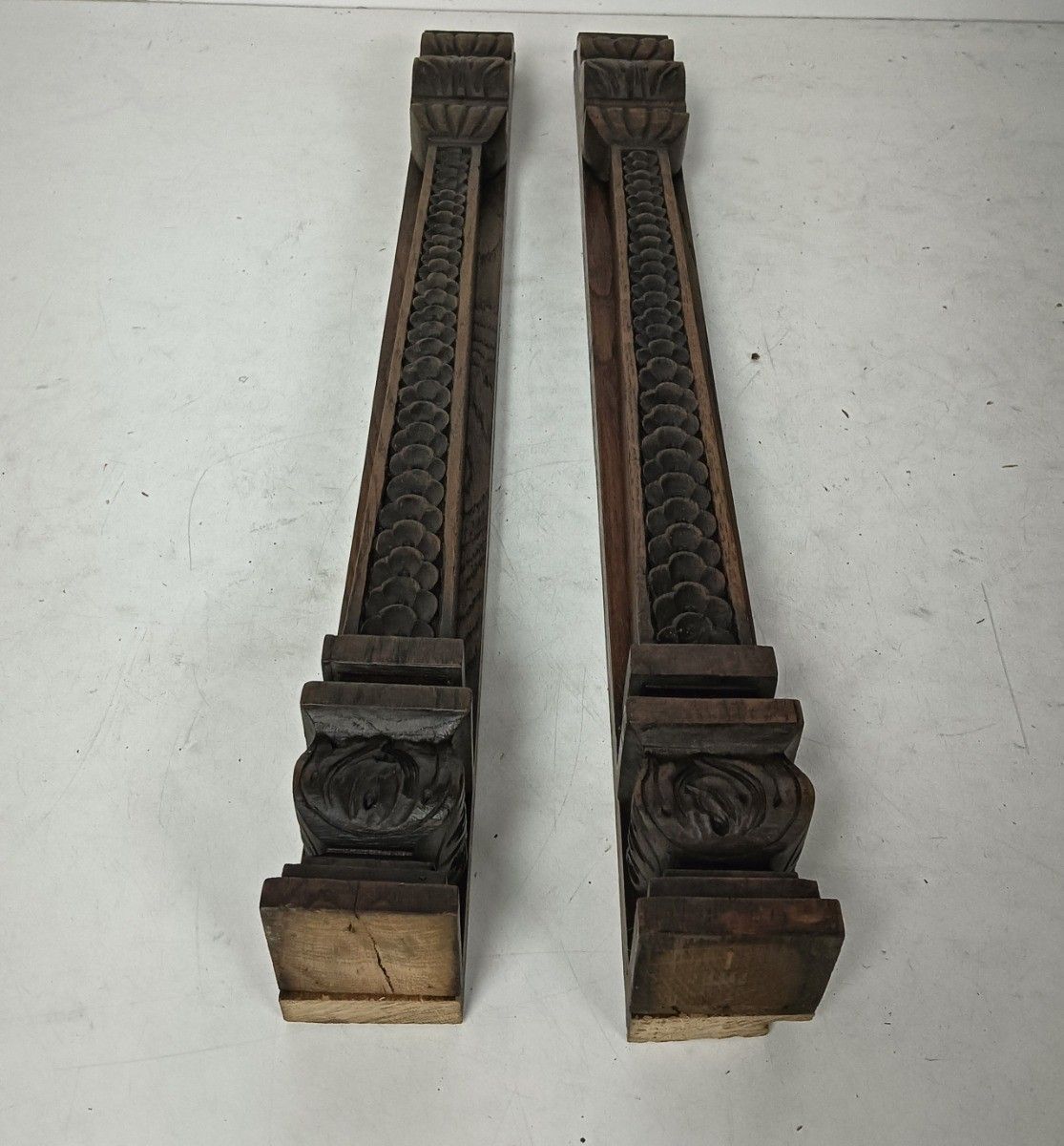 Pair Of Wooden Ornate Reclaimed Pillars Trims Large Antique Salvaged Architectur photo Home Decor