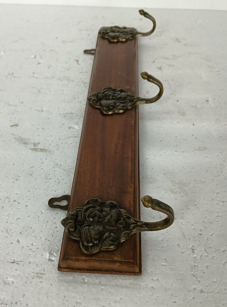Small Coat Kitchen Bathroom Towel Rack Wood Funky Brass Hooks  Nele And Tijl Mod photo furniture