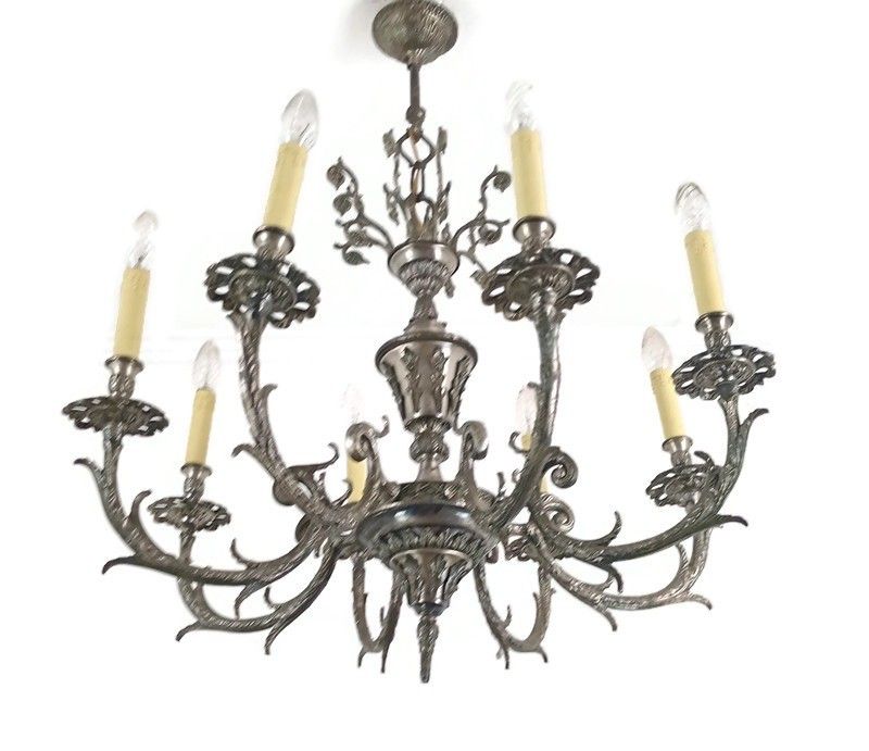 Chandelier  Silverplated Metal 9  Lights Arm Ceiling Fixture Neo Gothic Style