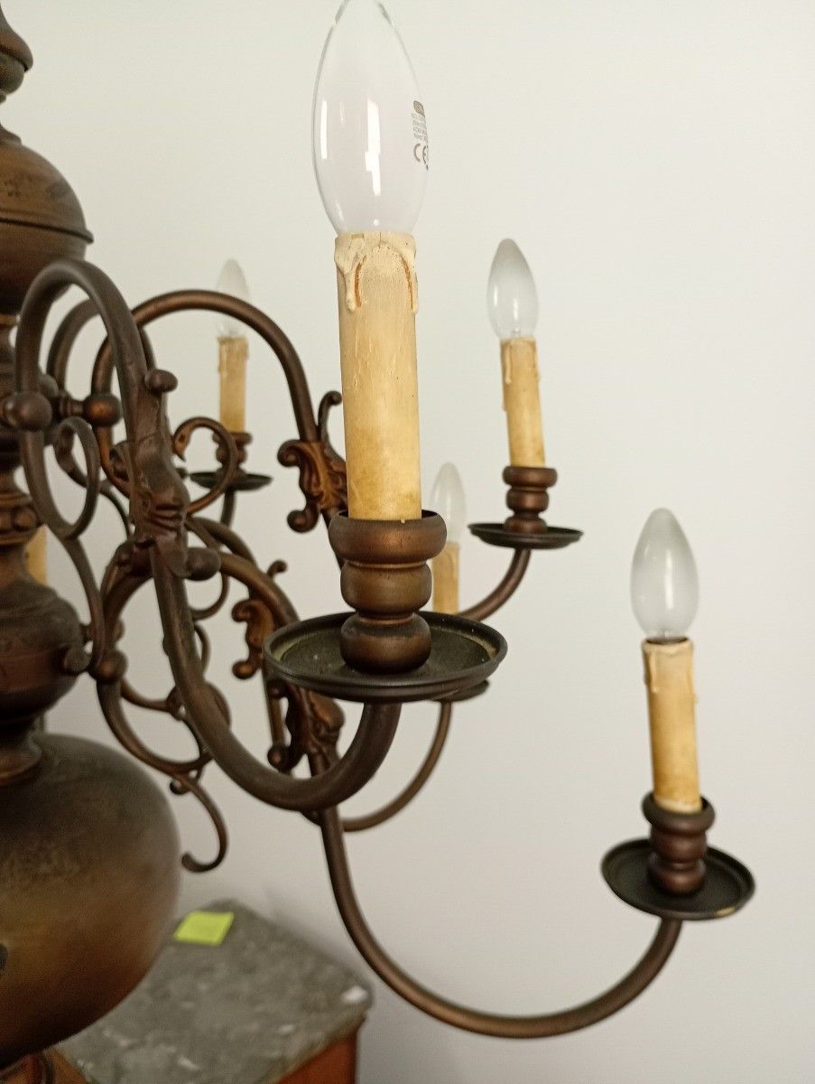 Huge Vintage Flemish Double 12 Arms Lights Castle Chandelier Brass  Exquisite photo for sale