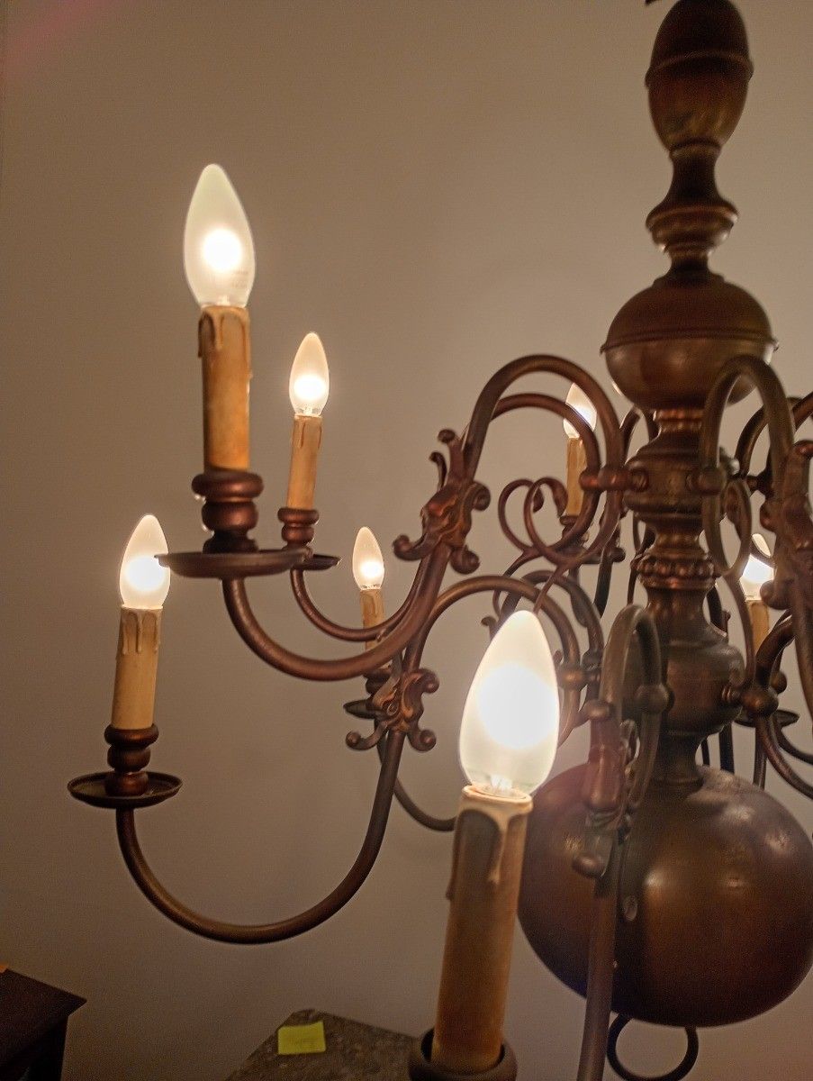 photo furniture Huge Vintage Flemish Double 12 Arms Lights Castle Chandelier Brass  Exquisite