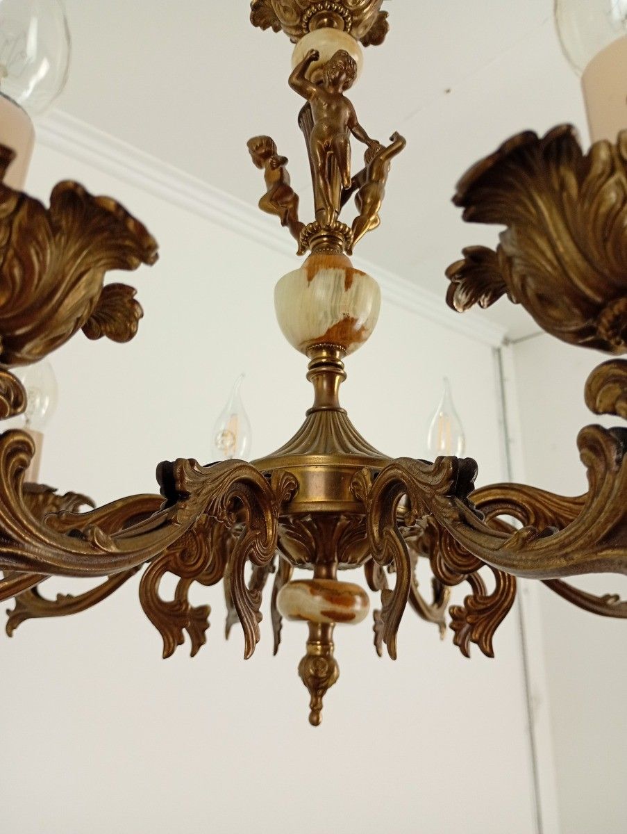 Gorgeous Chandelier With Putti Brass With Marble Parts Hollywood Regency Style V photo furniture
