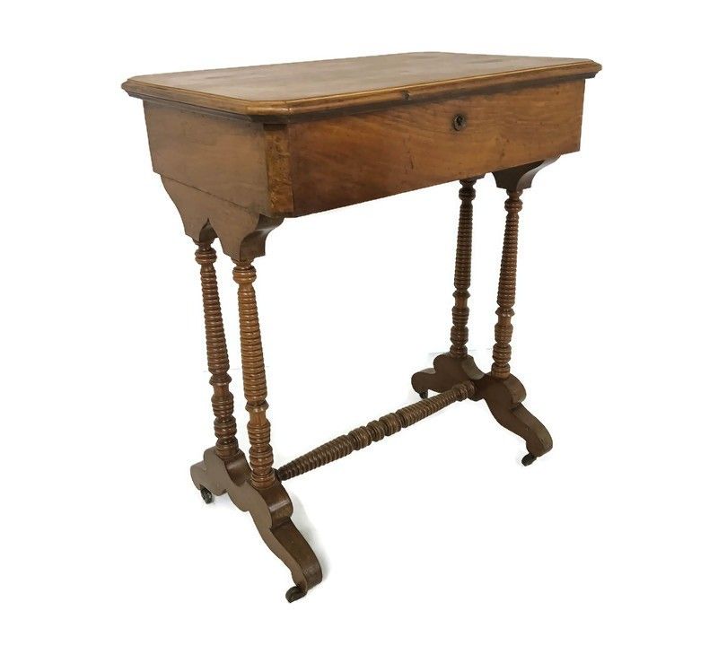 Antique Art Deco Sewing Quilting Box Table Cabinet Desk On Wheels