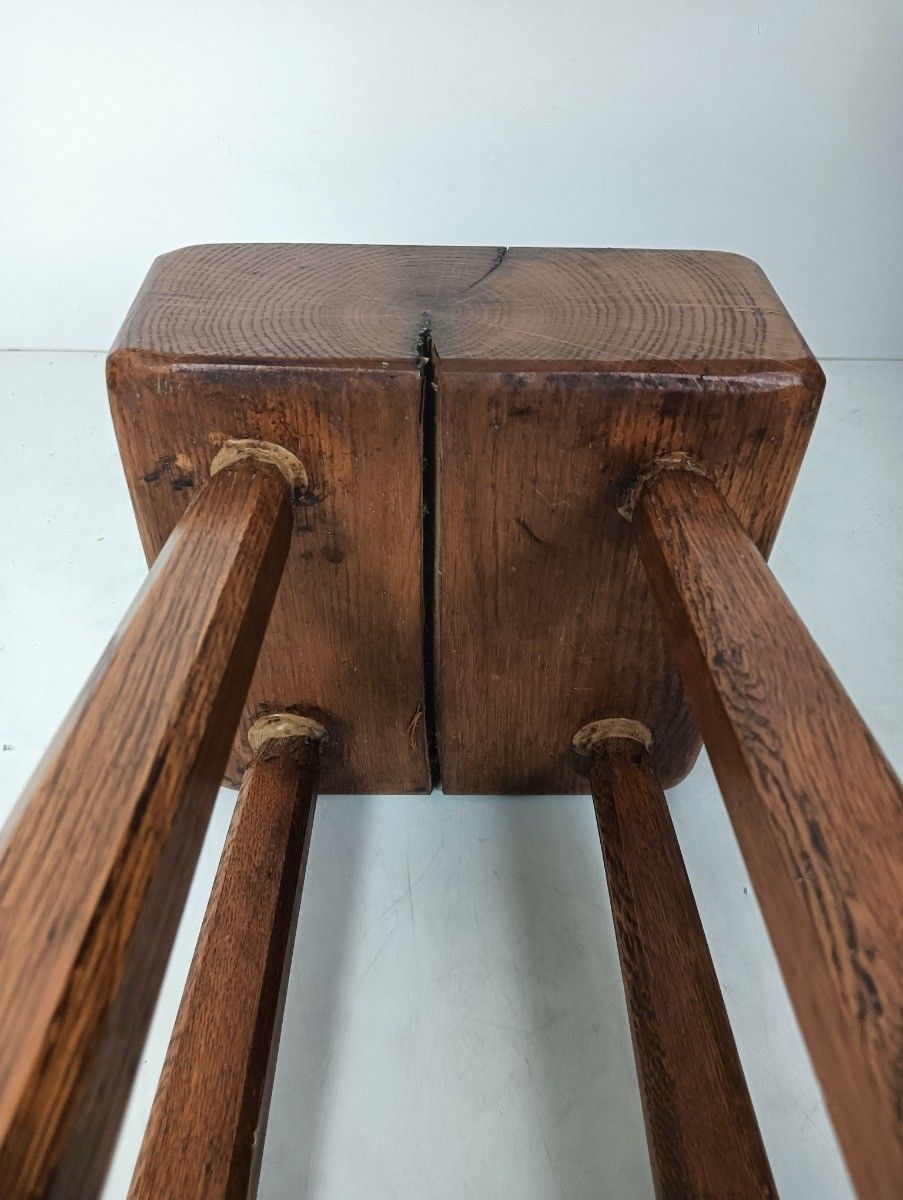 Antique Hand Carved Wood Milking Stool Pedestal Table Pedestal Barn Style Huge T photo Furniture