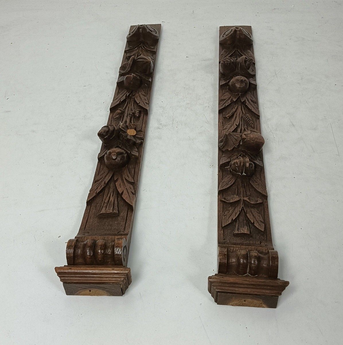 2 Pieces Antique French Carved Wood Reclaimed Architectural Trims Pediments Salv photo for sale