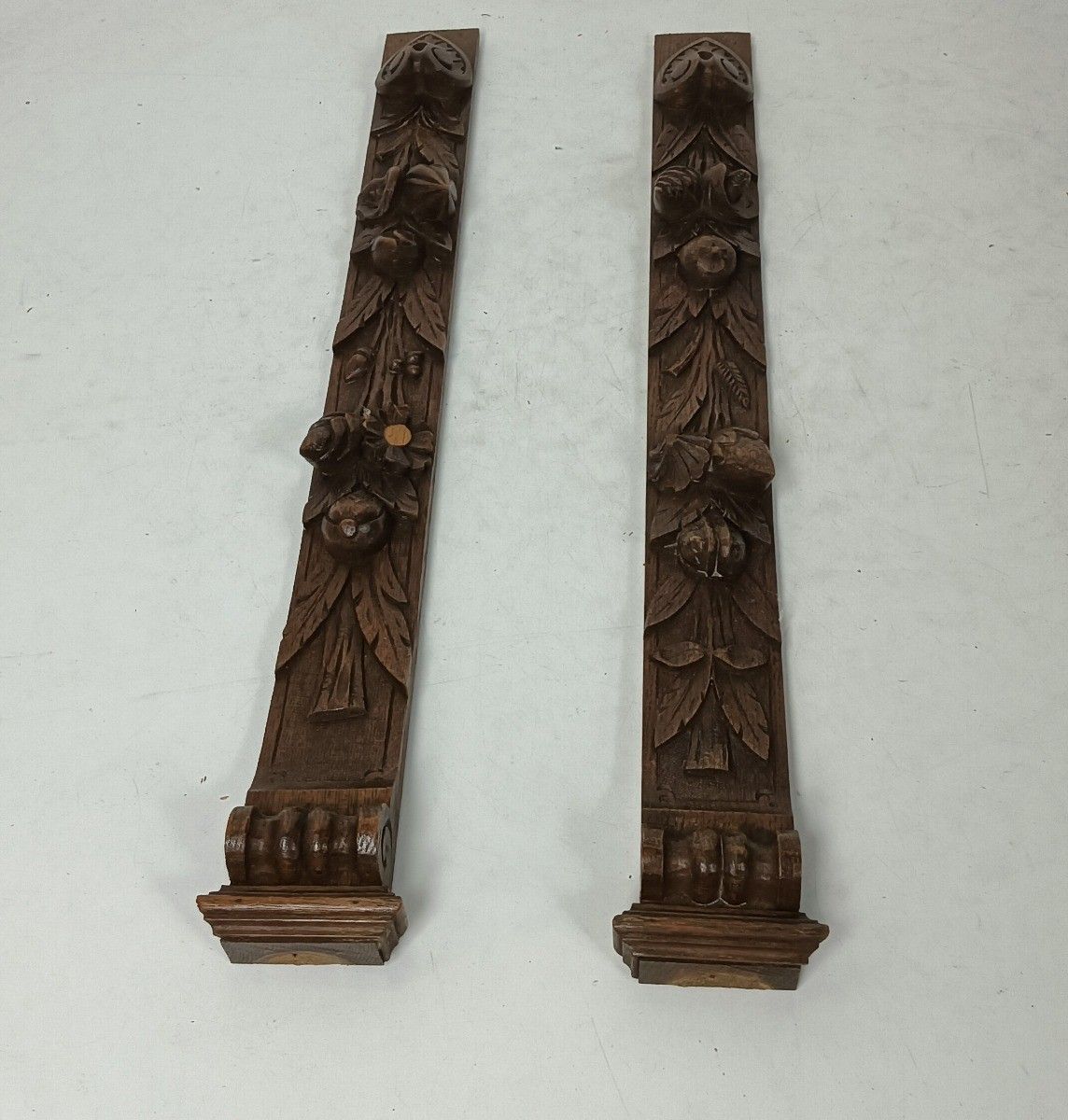 2 Pieces Antique French Carved Wood Reclaimed Architectural Trims Pediments Salv photo buy