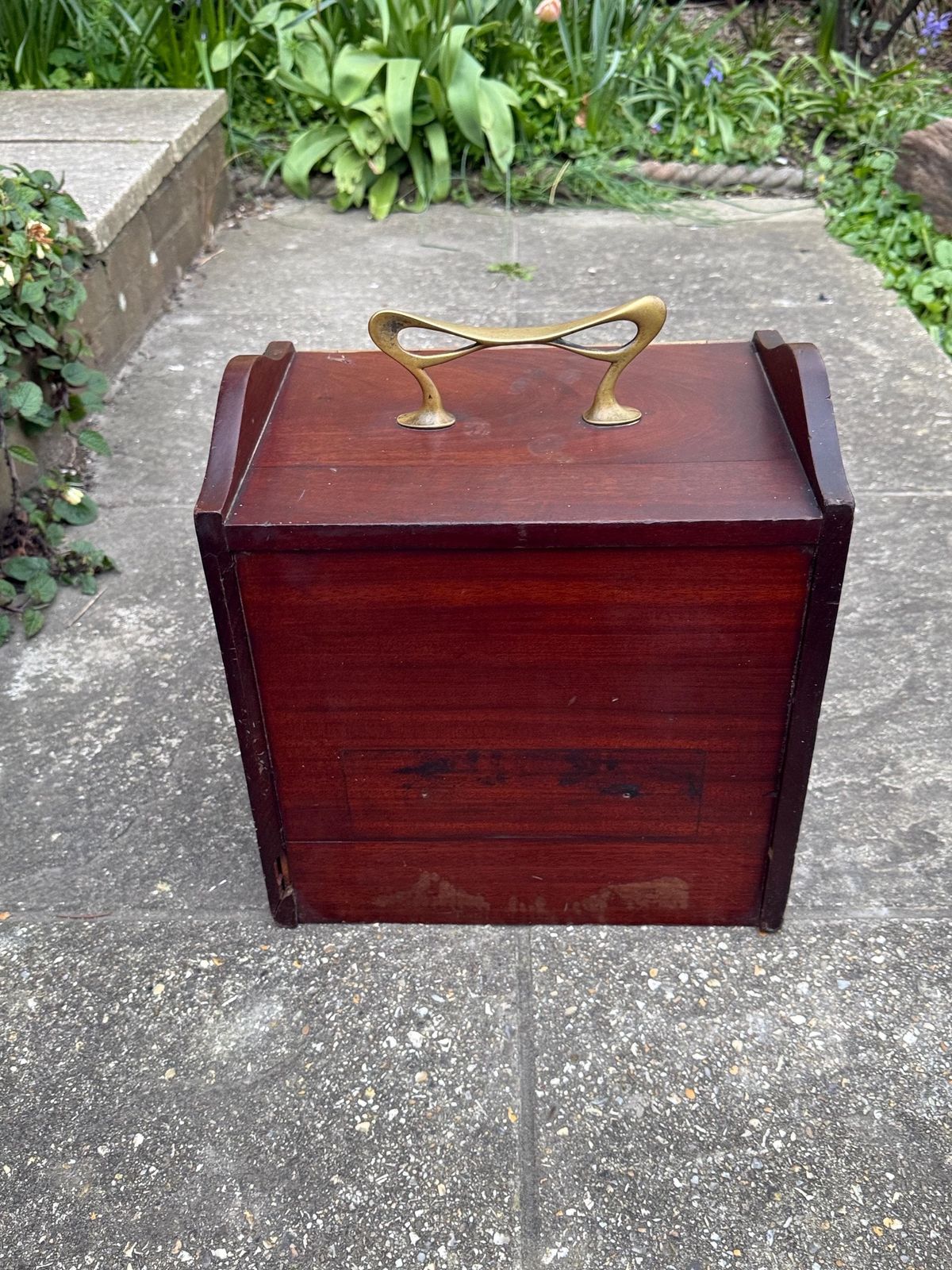 Home Fixtures Vintage Wooden Coal Scuttle Brass Handle Fireside Log Storage Box Cabinet photo