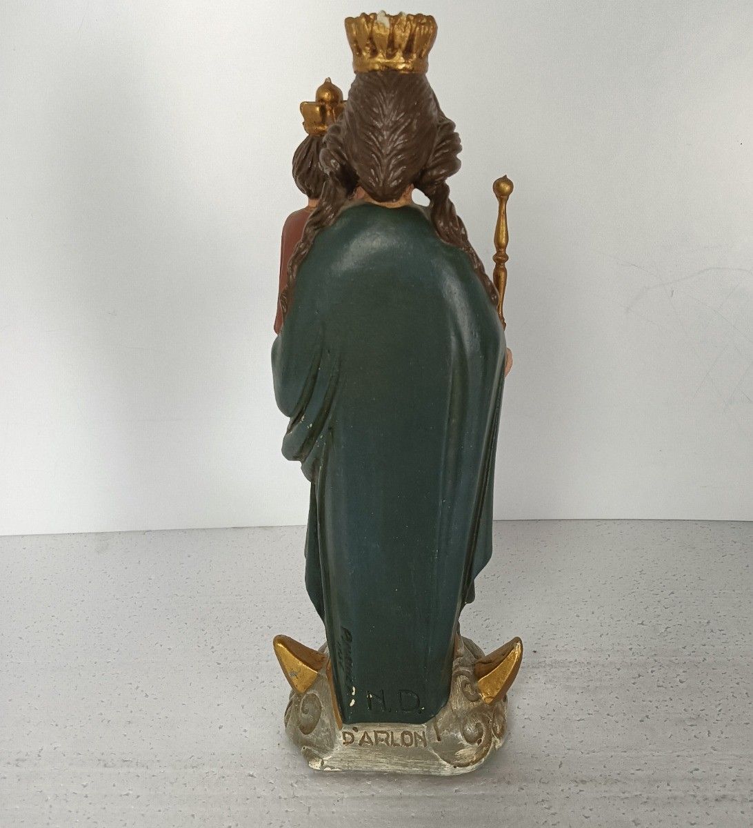 Statue Our Lady Of Arlon Notre Dame D'arlon With Infant Jesus Crowned Signed Vin photo Art