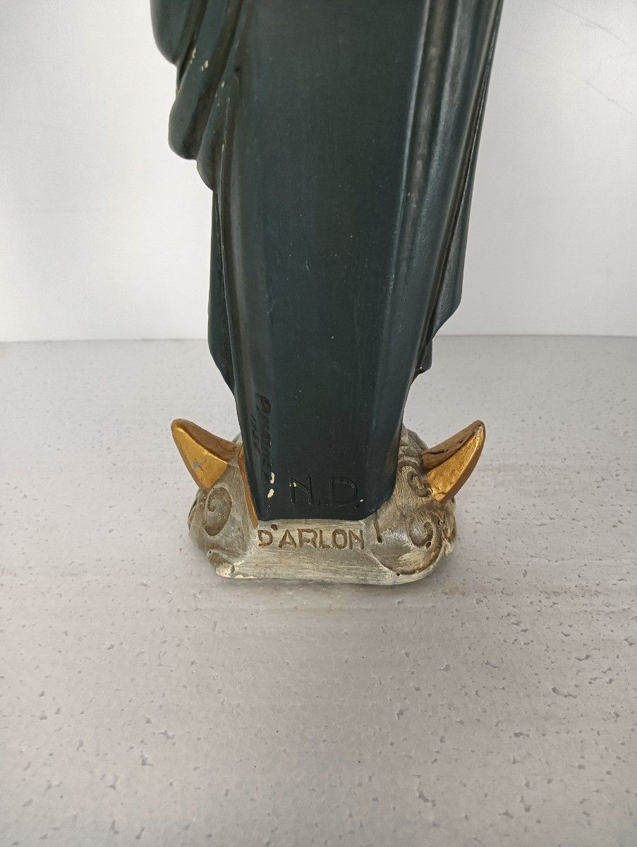 Statue Our Lady Of Arlon Notre Dame D'arlon With Infant Jesus Crowned Signed Vin photo 246.0