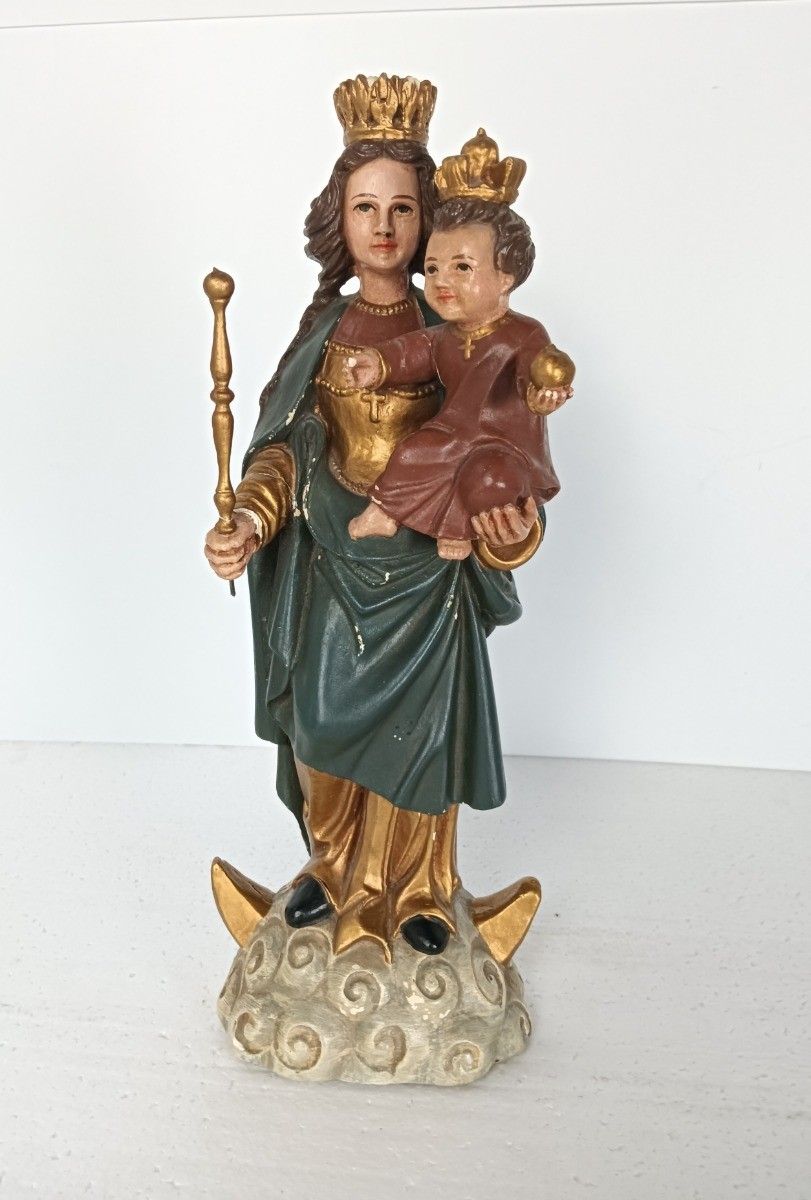 Art Statue Our Lady Of Arlon Notre Dame D'arlon With Infant Jesus Crowned Signed Vin photo