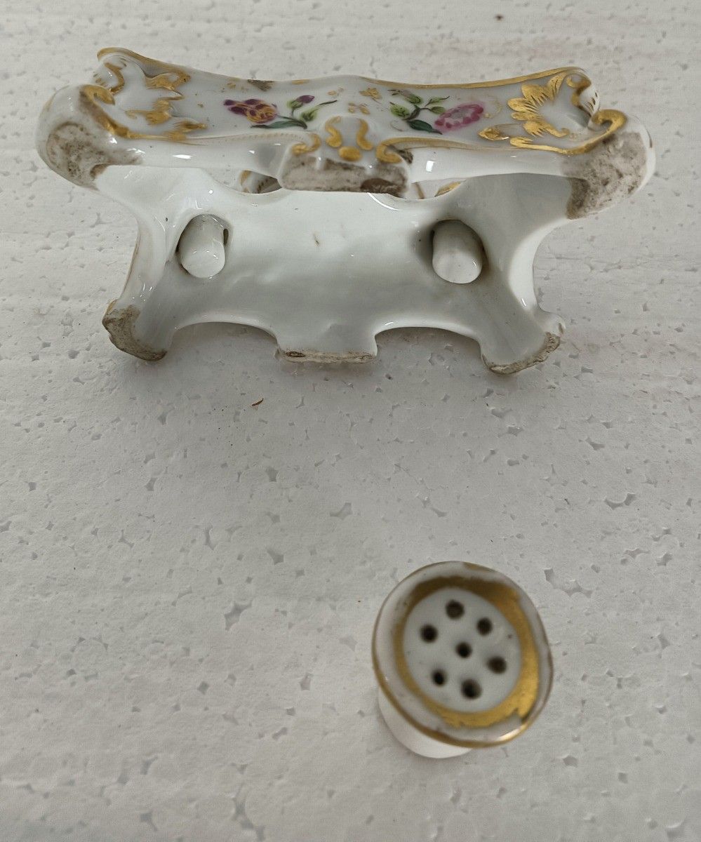 Beautiful Antique Small Ink Pot Porcelain Hand Painted Meissen Style photo for sale