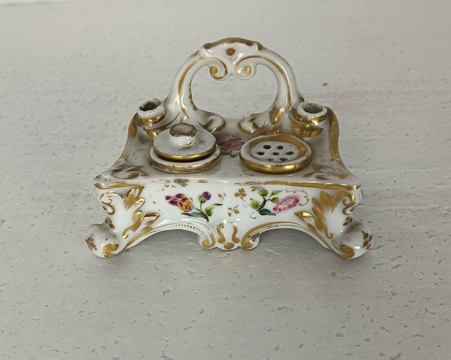 Beautiful Antique Small Ink Pot Porcelain Hand Painted Meissen Style photo Home Decor