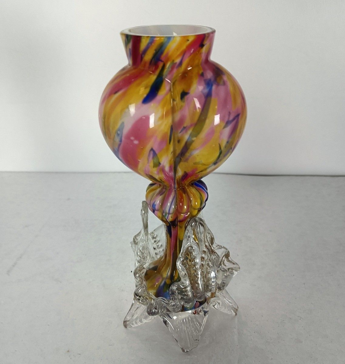Franz Welz Antique Art Glass Rigaree Bud Vase Tri Lobed Czech Boheme photo Home Decor
