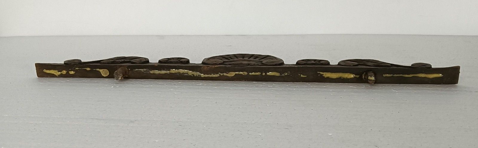 Small Antique Hand Carved Wooden Pediment Over Door Trim Reclaimed Architectural photo for sale