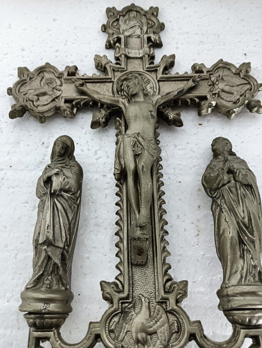 Art Standing Crucifix Cross Saint John Saint Mary Magdalene Golgotha Apostles Spelte photo
