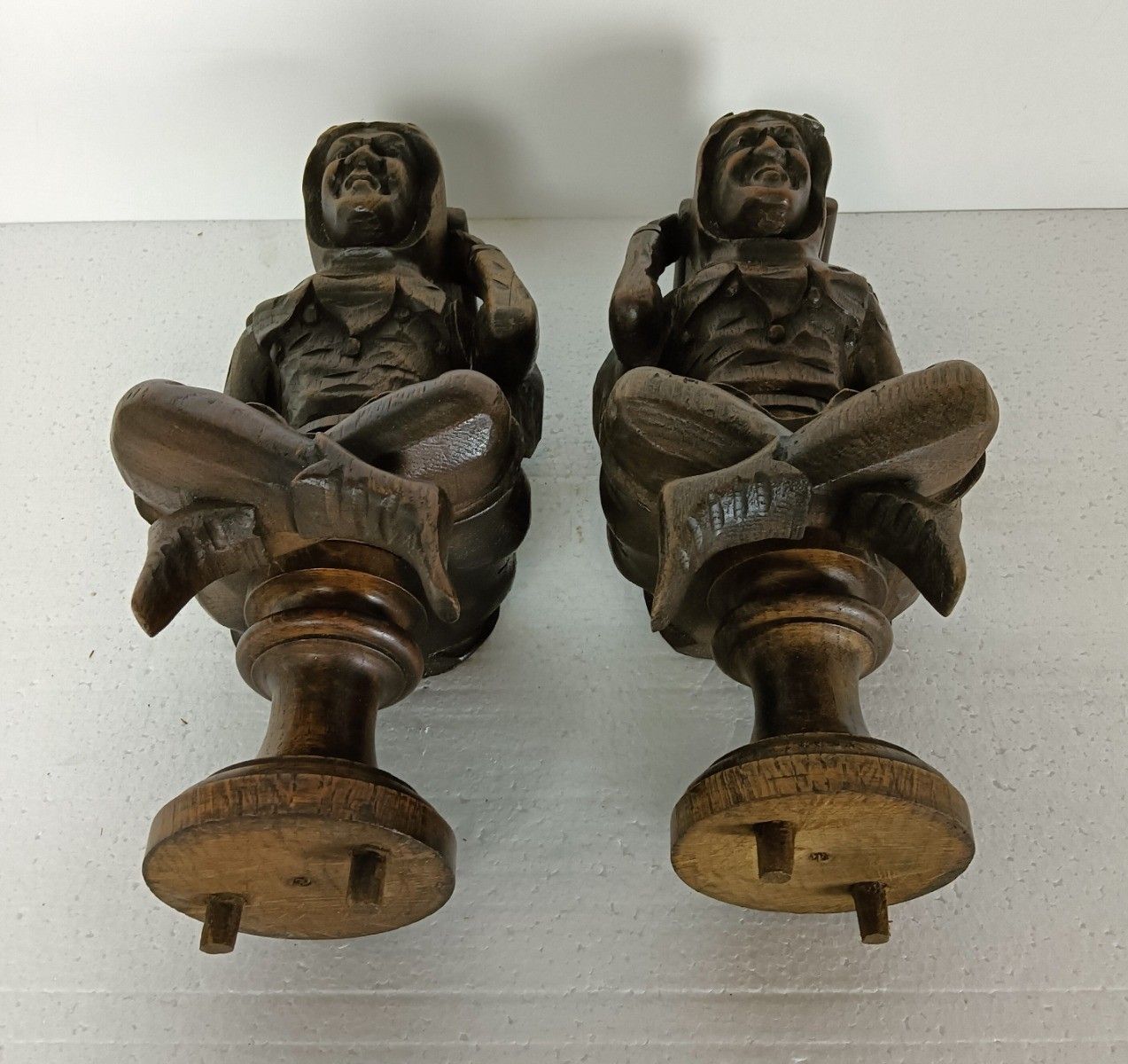 Pair Corbels Hand Carved Wood Panels Architectural Reclaimed Figurines Soldiers photo Home Decor
