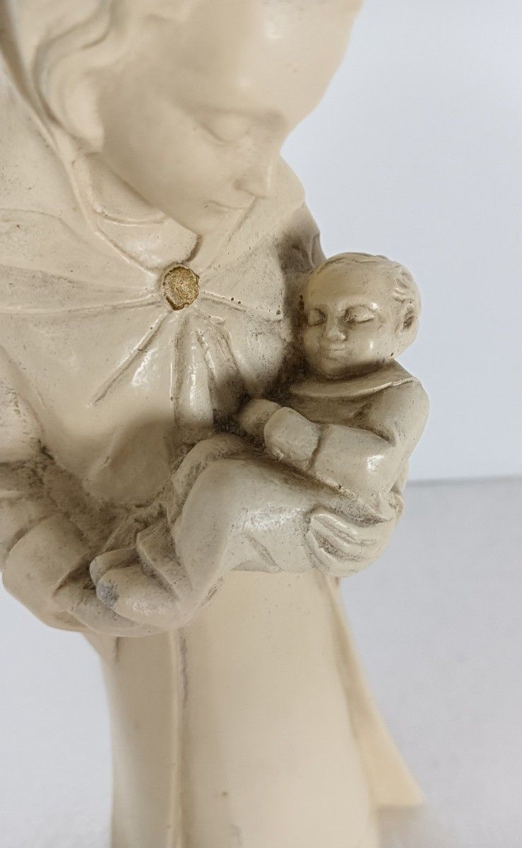Art Deco Statue Virgin Mary Madonna With Infant Plaster Tenderness Bjb Collector photo vintage