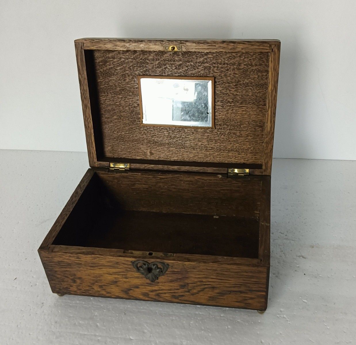 Antique  Wooden French Small Hope Chest Trunk Trinket Jewelry Box Metal Trim photo for sale