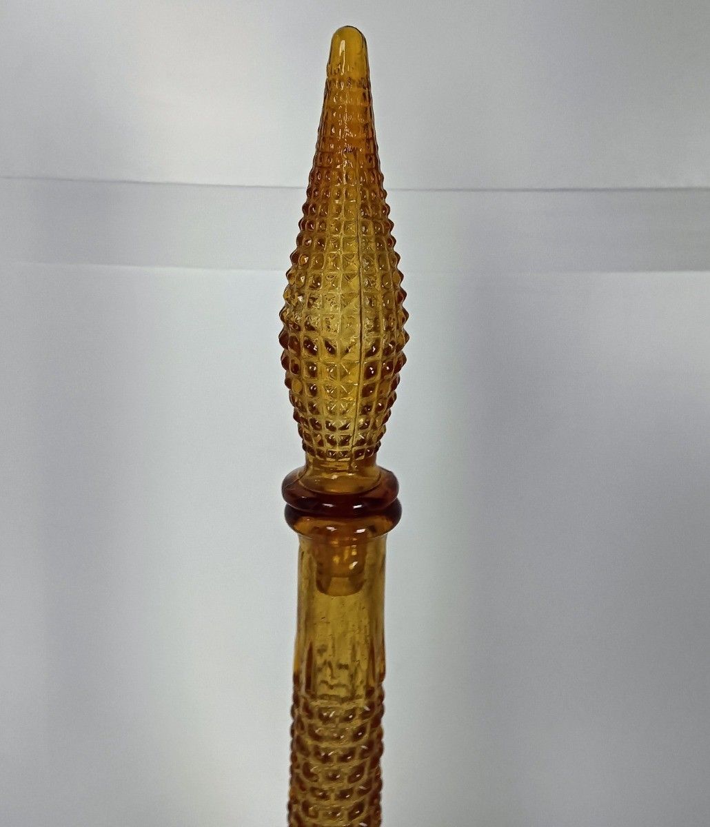 Vintage Art Bubbled Glass Amber Brown Empoli Bottle Italian Decorative Pop Art photo furniture