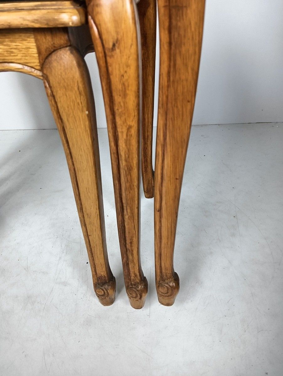 photo furniture Set Of 3 Wooden Nesting Stacking Side Tables Rush Glass Barn Country Farmhouse S