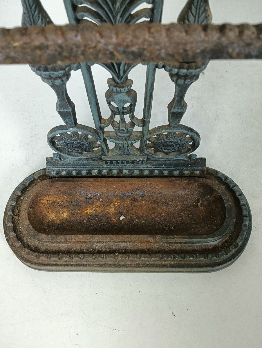 Antique Victorian Cast Iron Umbrella Walking Stick Cane Stand photo vinterior