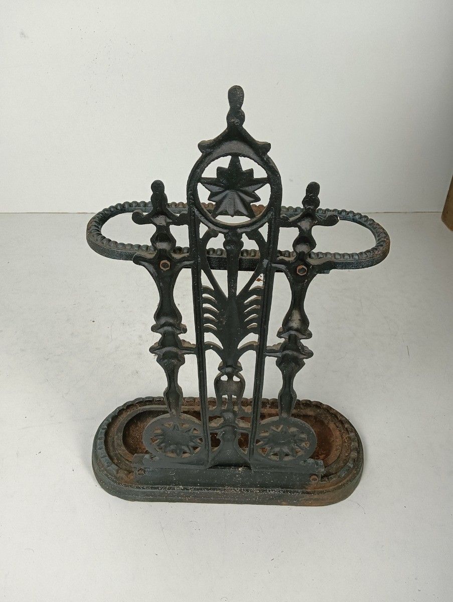 Antique Victorian Cast Iron Umbrella Walking Stick Cane Stand photo vintage