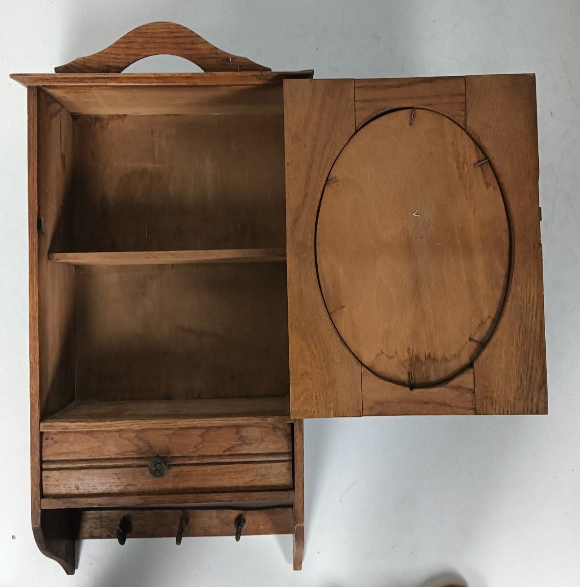 Medicine Cabinet  Wood Antique Apothecary Kitchen Bathroom Farmhouse Oval Mirror photo Furniture