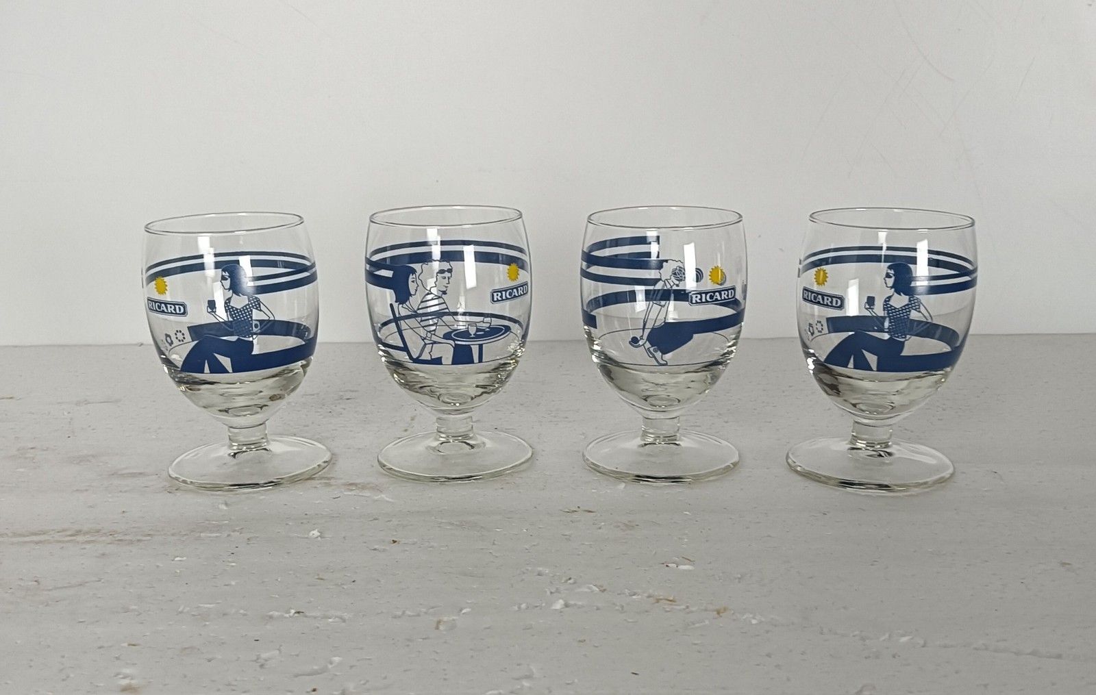 Collection Of 4 French Ricard Glasses Pastis Apero France  Special Edition 200