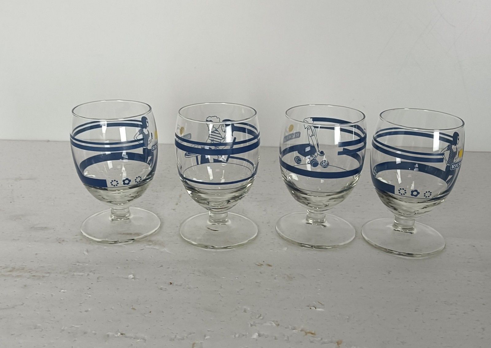 Collection Of 4 French Ricard Glasses Pastis Apero France  Special Edition 200 photo for sale