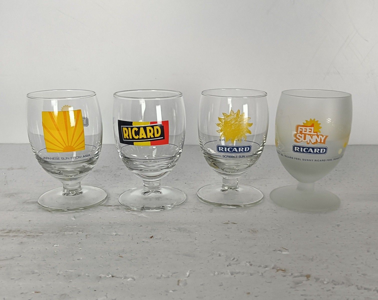 Collection Of 4 Different Vintage French Ricard Glasses Pastis Apero France Coll