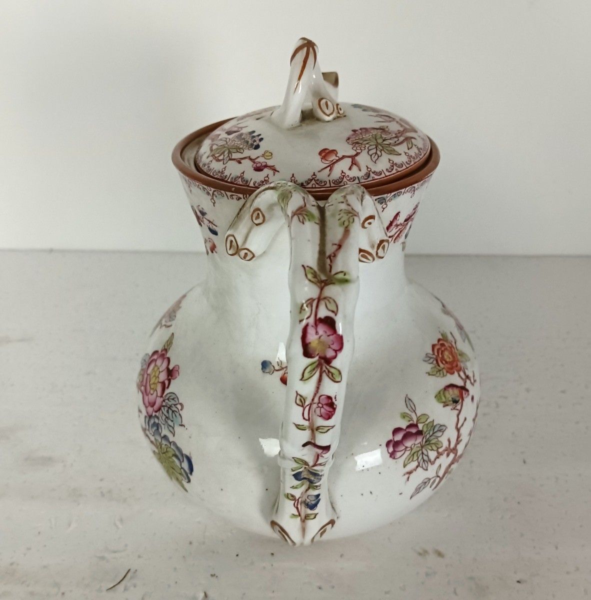 19th Century Sarreguemines Teapot Minton 252 Pattern  Marked France  Porcelain photo furniture