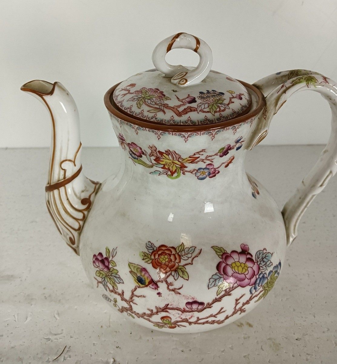 19th Century Sarreguemines Teapot Minton 252 Pattern  Marked France  Porcelain photo for sale