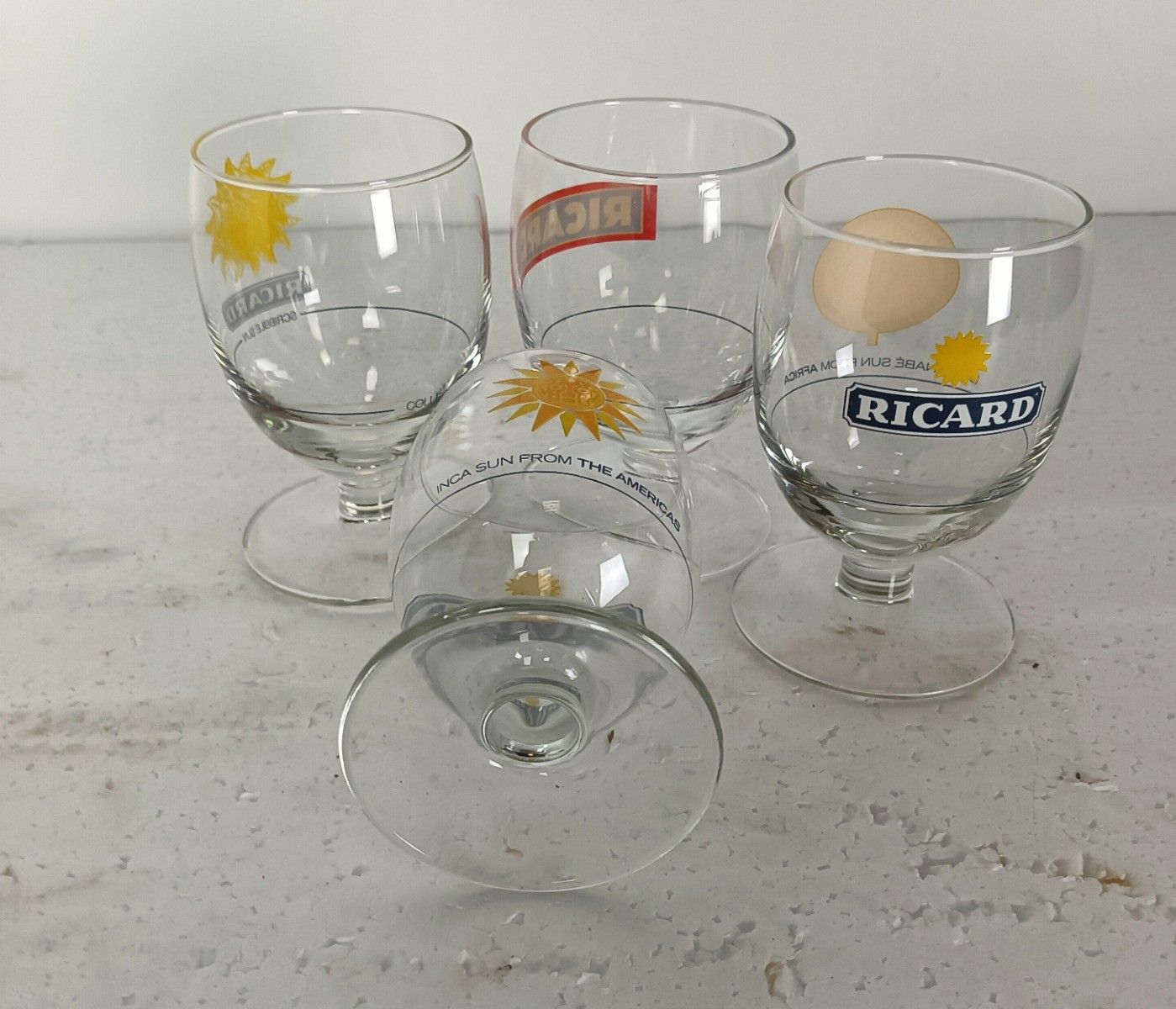 Set Of 4 Different Vintage French Ricard Glasses Pastis Apero France photo for sale