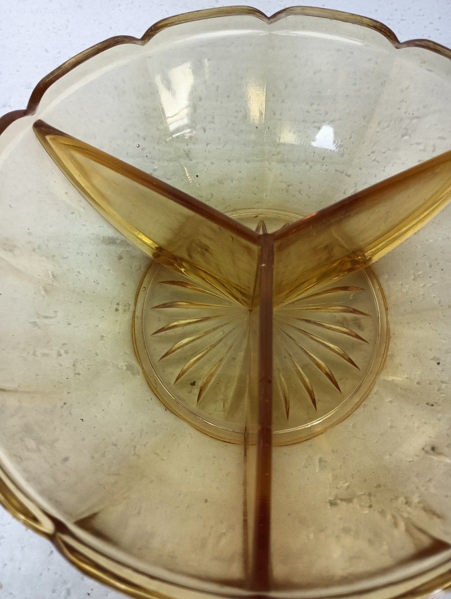 Antique Art Deco Amber Glass Dish, Bowl, Apetizer Dish, Bonbon Dish,  Luxval Val photo for sale